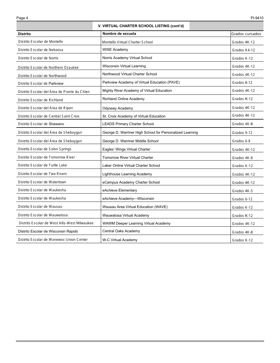 Formulario PI-9410 Solicitud De Inscripcion Al Programa De Inscripcion Abierta De Tiempo Completo De Las Escuelas Publicas - Wisconsin (Spanish), Page 6