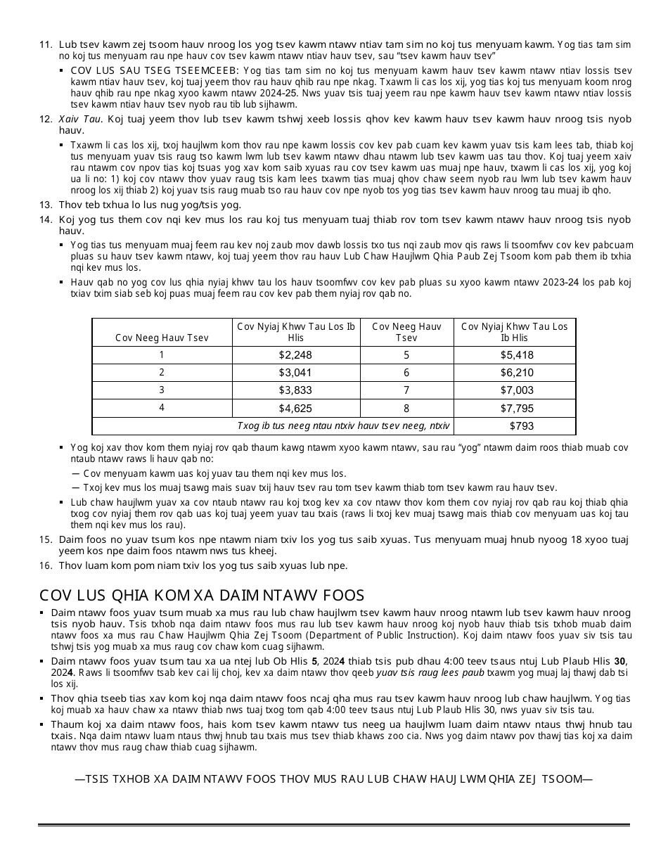 Form PI-9410 Full-Time Public School Open Enrollment Application Form - Wisconsin (Hmong), Page 2