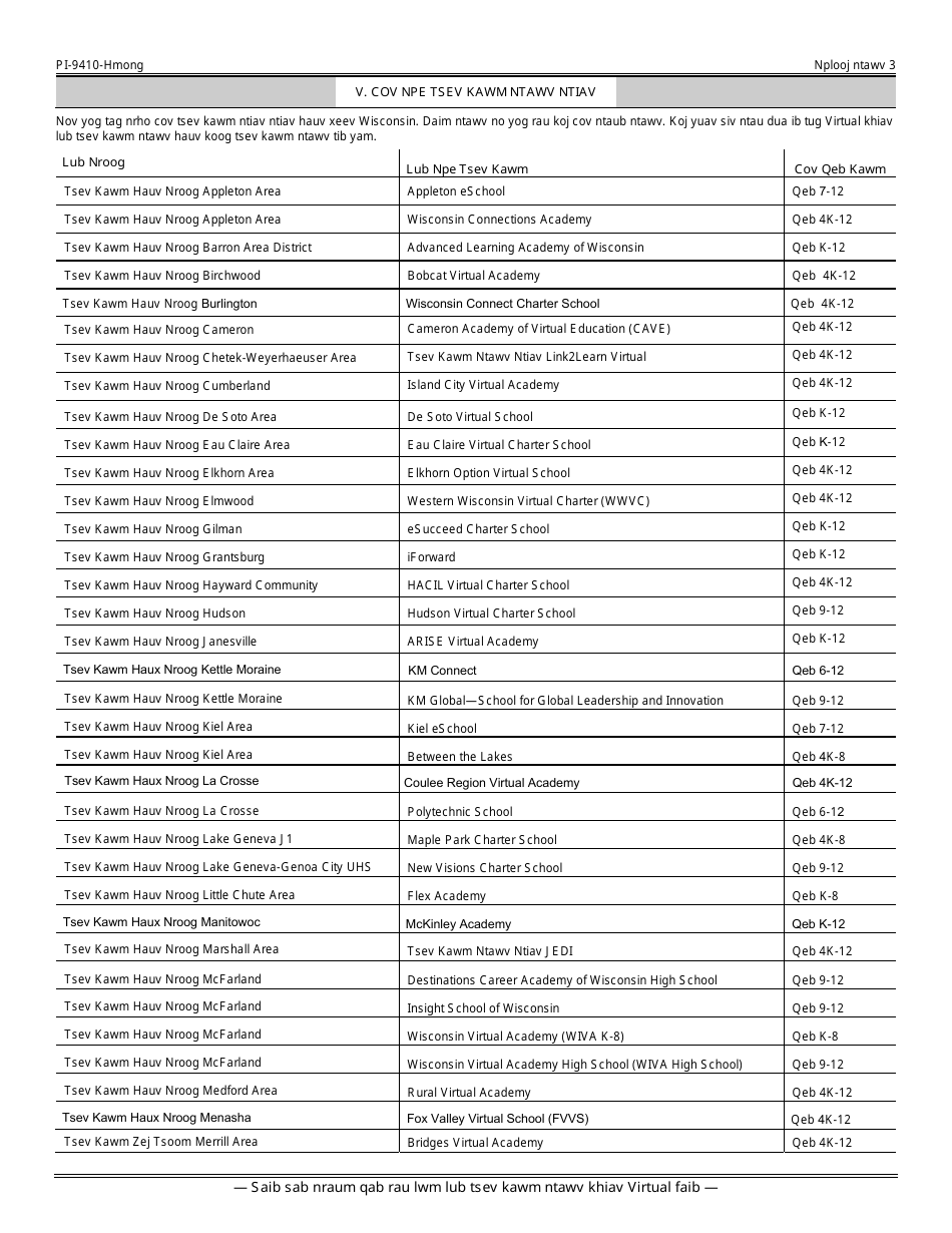 Form PI-9410 Full-Time Public School Open Enrollment Application Form - Wisconsin (Hmong), Page 5