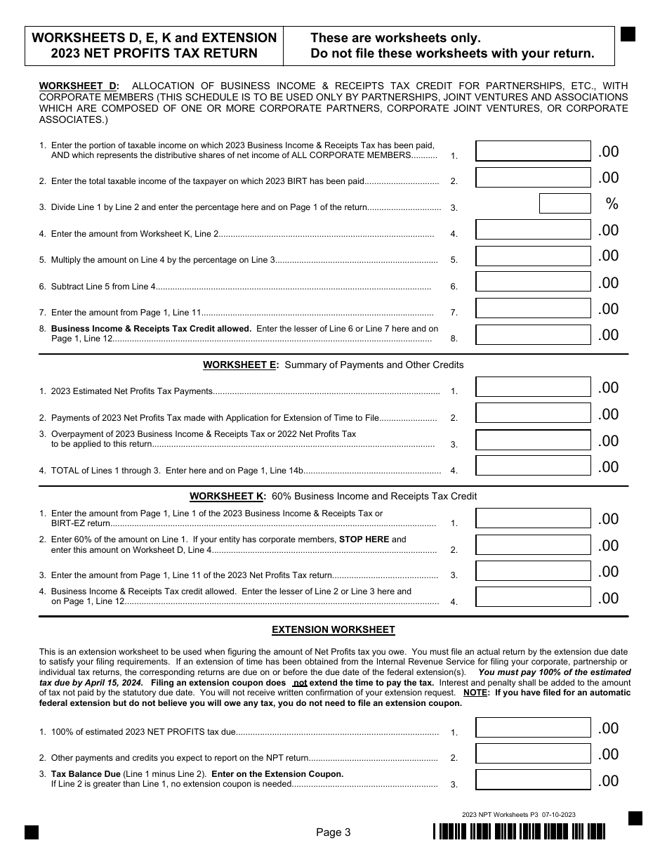 Net Profits Tax - City of Philadelphia, Pennsylvania, Page 3