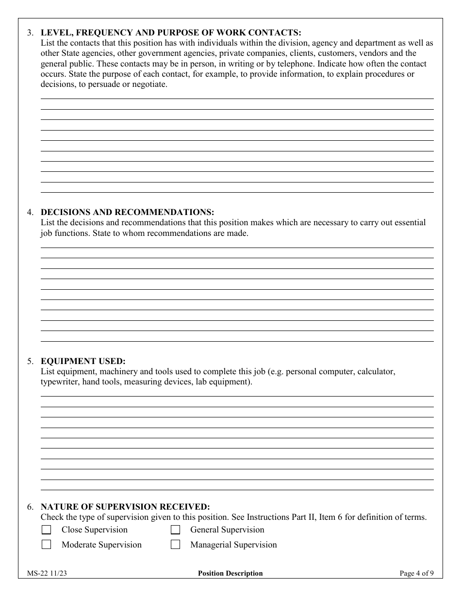 Form MS-22 Position Description - Maryland, Page 4