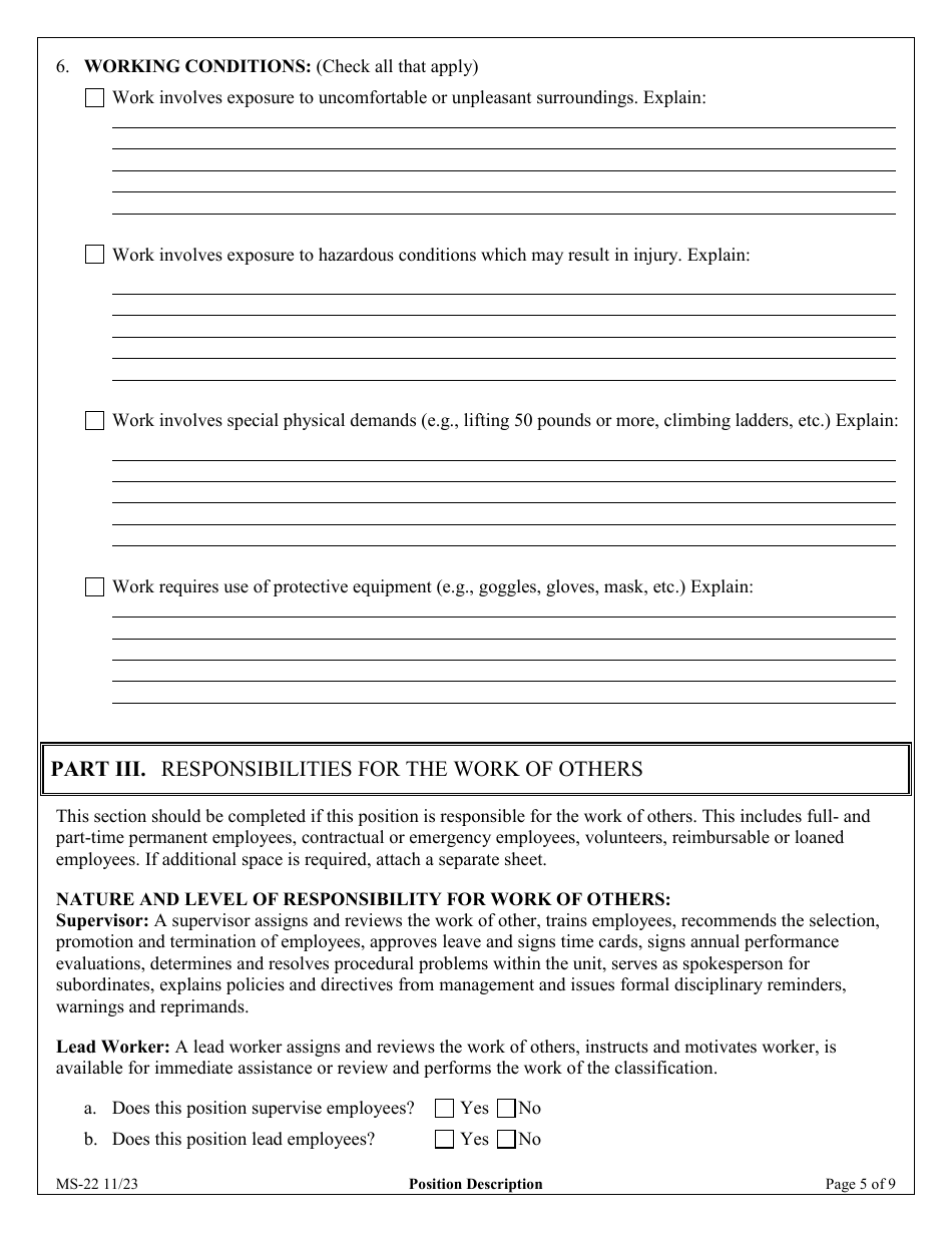 Form MS-22 Position Description - Maryland, Page 5