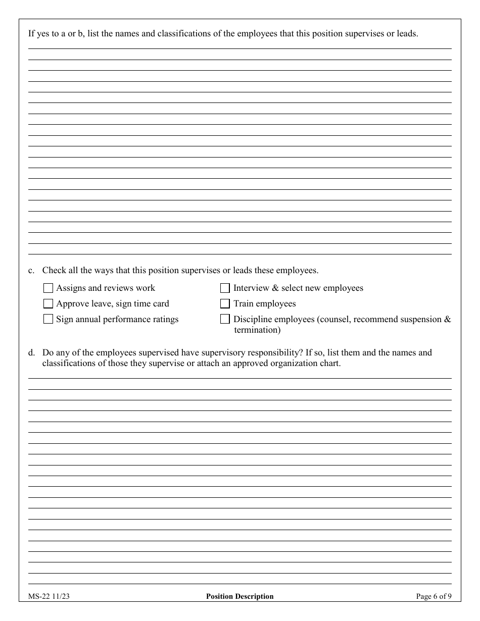 Form MS-22 Position Description - Maryland, Page 6