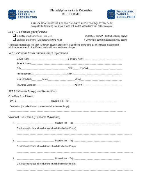 Bus Permit Application - City of Philadelphia, Pennsylvania Download Pdf
