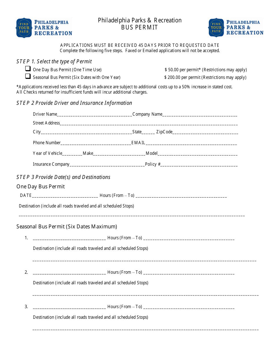 Bus Permit Application - City of Philadelphia, Pennsylvania, Page 1