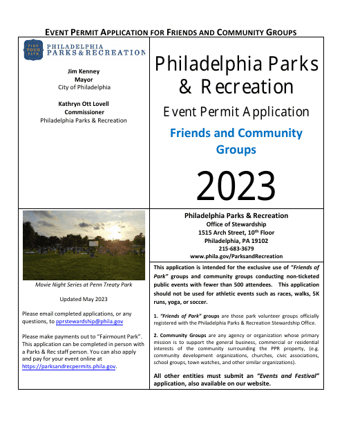 Event Permit Application for Friends and Community Groups - City of Philadelphia, Pennsylvania Download Pdf