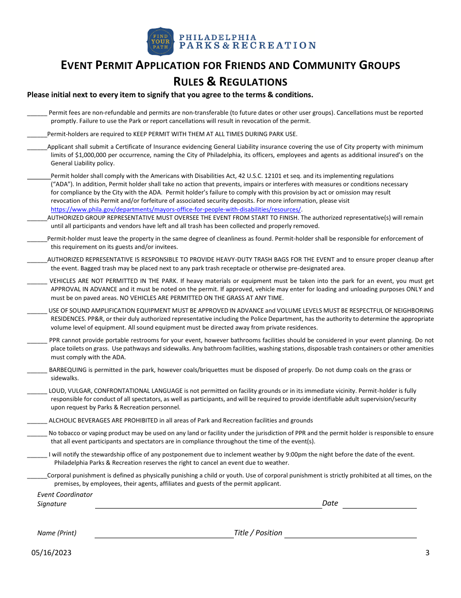 Event Permit Application for Friends and Community Groups - City of Philadelphia, Pennsylvania, Page 4