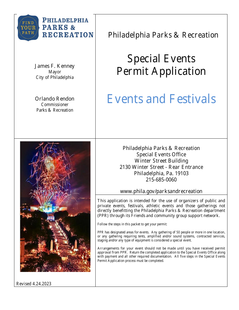 Special Events Permit Application - Events and Festivals - City of Philadelphia, Pennsylvania, Page 1