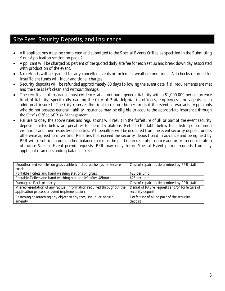 Special Events Permit Application - Events and Festivals - City of Philadelphia, Pennsylvania, Page 5