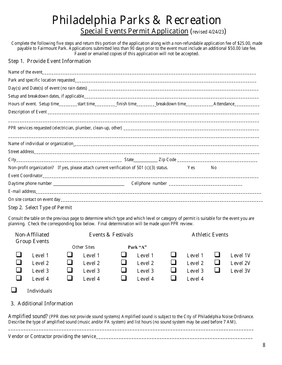 Special Events Permit Application - Events and Festivals - City of Philadelphia, Pennsylvania, Page 8