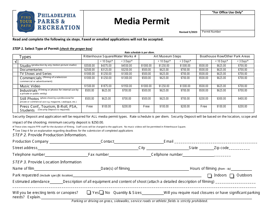 Media Permit Application - City of Philadelphia, Pennsylvania, Page 1
