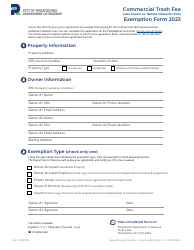 Document preview: Commercial Trash Fee Exemption Form - City of Philadelphia, Pennsylvania, 2023