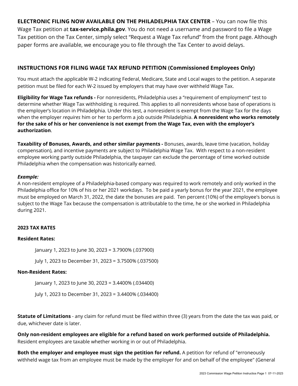 Wage Tax Refund Petition - Commission Employees - City of Philadelphia, Pennsylvania, Page 2