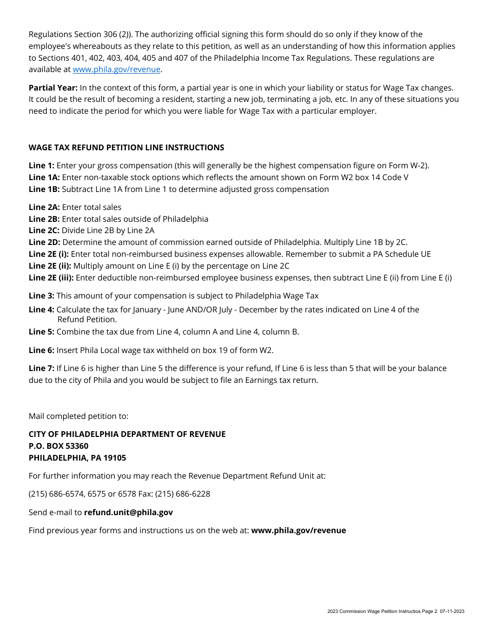 Wage Tax Refund Petition - Commission Employees - City of Philadelphia, Pennsylvania, Page 3