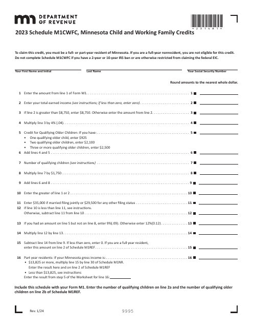 Schedule M1CWFC Minnesota Child and Working Family Credits - Minnesota, 2023