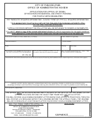Document preview: Application for Appeal of Denial of Reserved Residential on-Street Parking for People With Disabilities - City of Philadelphia, Pennsylvania