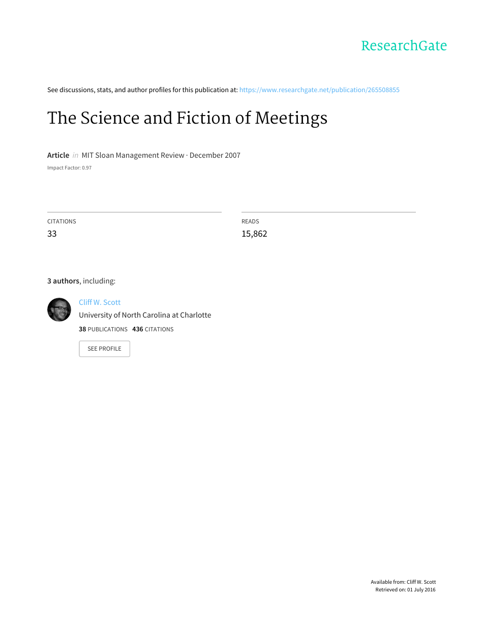 The Science and Fiction of Meetings - Steven G. Rogelberg, Cliff Scott and John Kello, Page 1