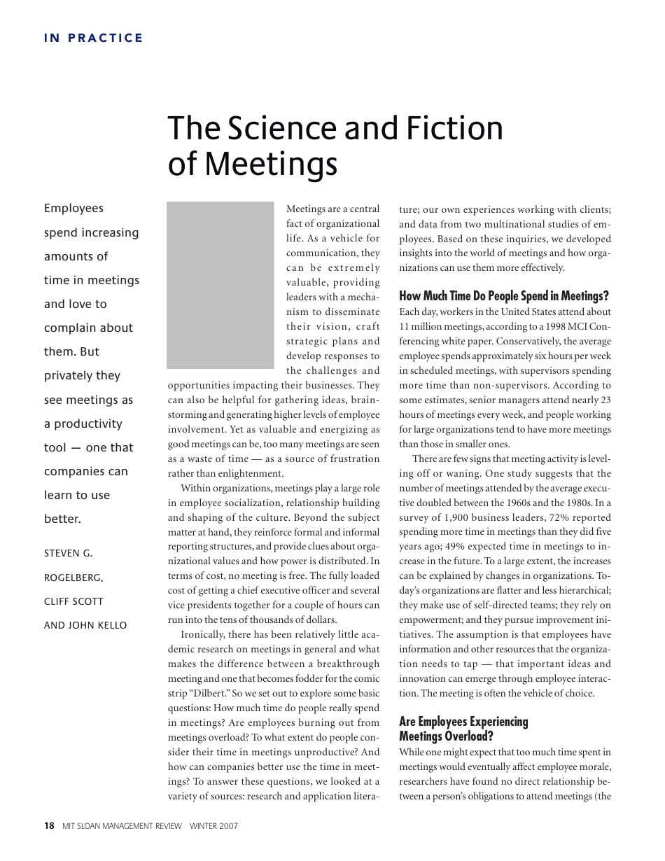 The Science and Fiction of Meetings - Steven G. Rogelberg, Cliff Scott and John Kello, Page 3
