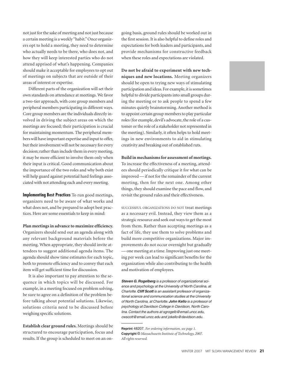 The Science and Fiction of Meetings - Steven G. Rogelberg, Cliff Scott and John Kello, Page 5