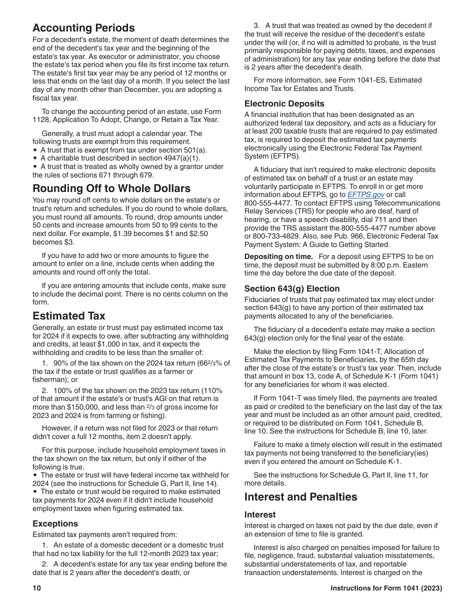 Instructions for IRS Form 1041 Schedule A, B, G, J, K-1 U.S. Income Tax Return for Estates and Trusts, Page 10
