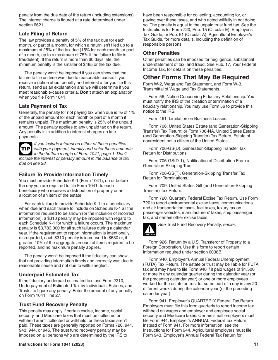 Instructions for IRS Form 1041 Schedule A, B, G, J, K-1 U.S. Income Tax Return for Estates and Trusts, Page 11