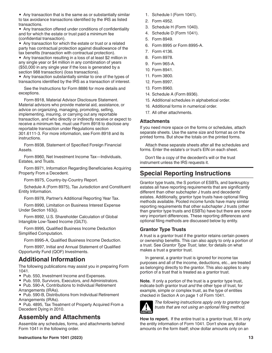Instructions for IRS Form 1041 Schedule A, B, G, J, K-1 U.S. Income Tax Return for Estates and Trusts, Page 13