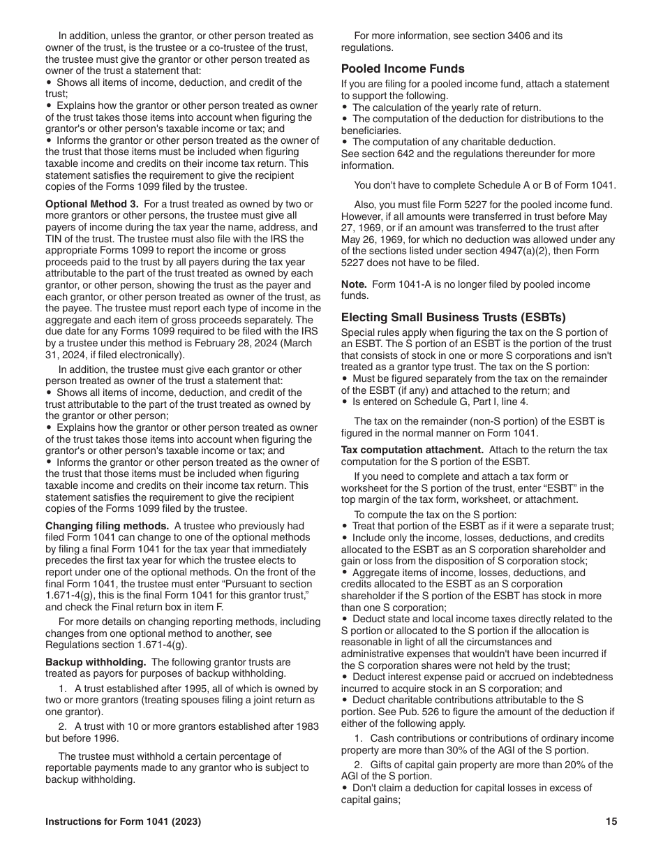 Instructions for IRS Form 1041 Schedule A, B, G, J, K-1 U.S. Income Tax Return for Estates and Trusts, Page 15