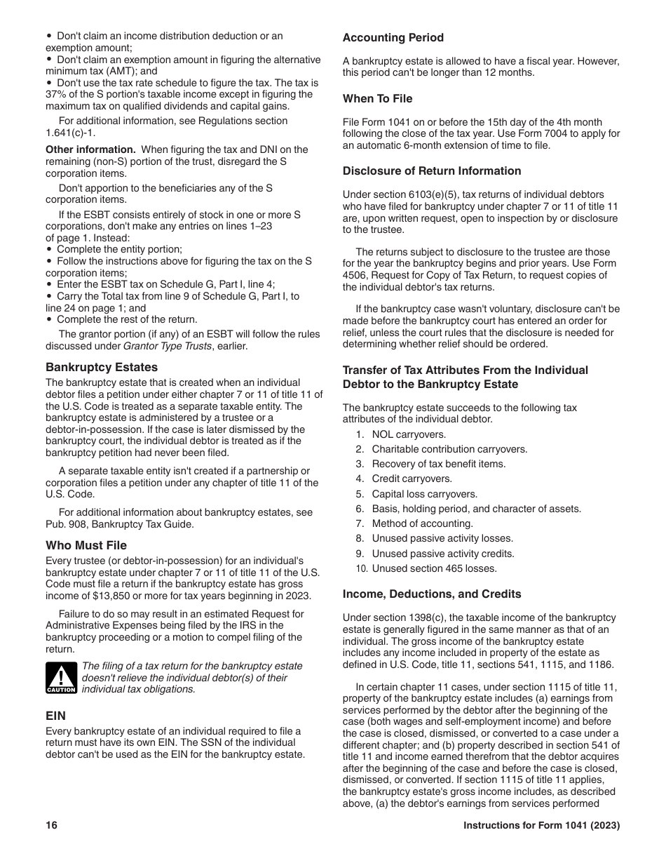 Instructions for IRS Form 1041 Schedule A, B, G, J, K-1 U.S. Income Tax Return for Estates and Trusts, Page 16