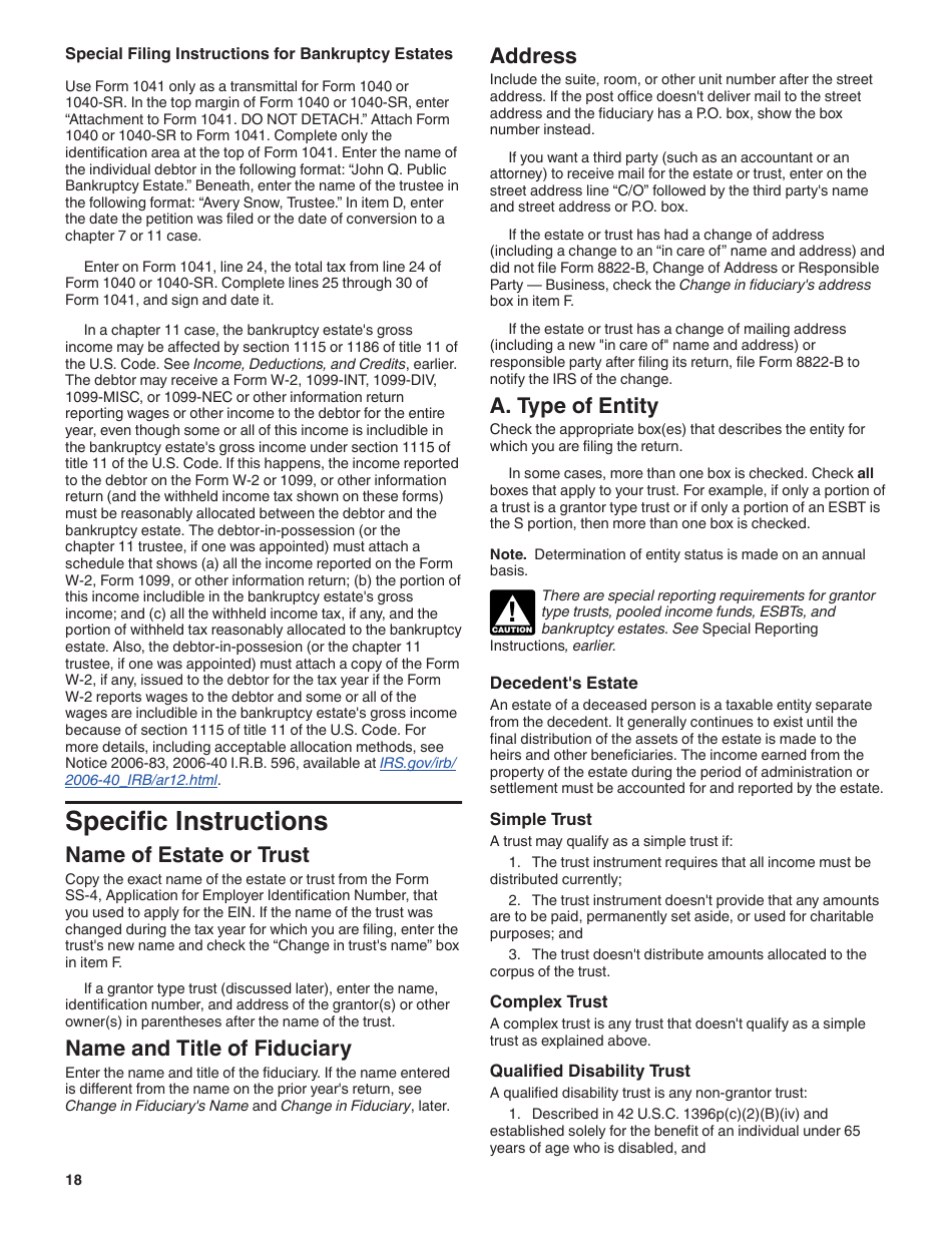 Instructions for IRS Form 1041 Schedule A, B, G, J, K-1 U.S. Income Tax Return for Estates and Trusts, Page 18