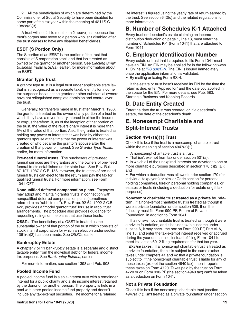 Instructions for IRS Form 1041 Schedule A, B, G, J, K-1 U.S. Income Tax Return for Estates and Trusts, Page 19