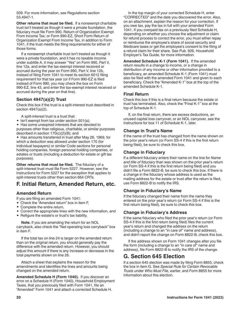 Instructions for IRS Form 1041 Schedule A, B, G, J, K-1 U.S. Income Tax Return for Estates and Trusts, Page 20