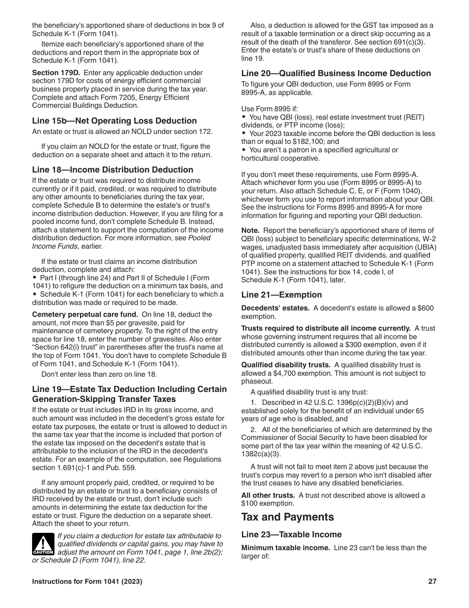 Instructions for IRS Form 1041 Schedule A, B, G, J, K-1 U.S. Income Tax Return for Estates and Trusts, Page 27