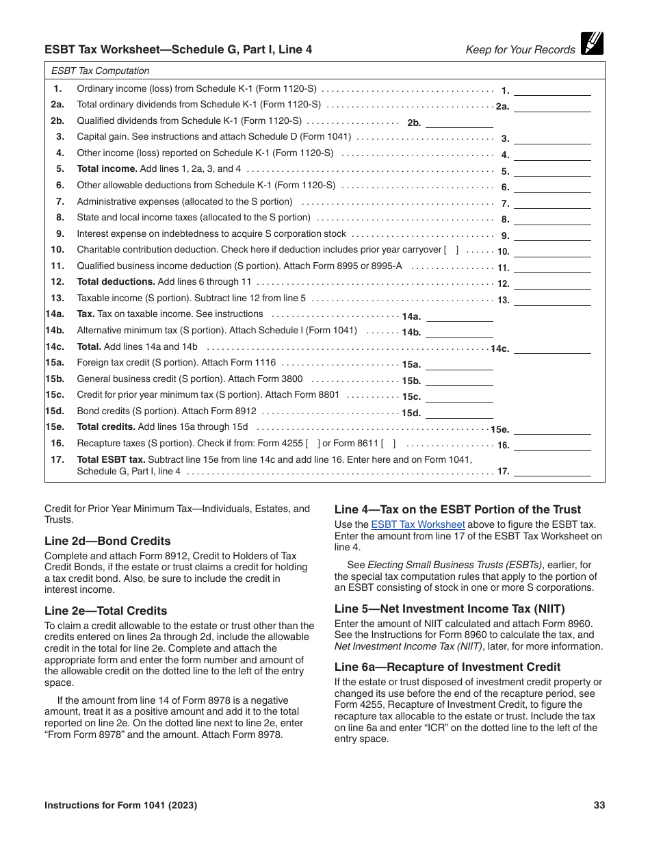 Instructions for IRS Form 1041 Schedule A, B, G, J, K-1 U.S. Income Tax Return for Estates and Trusts, Page 33