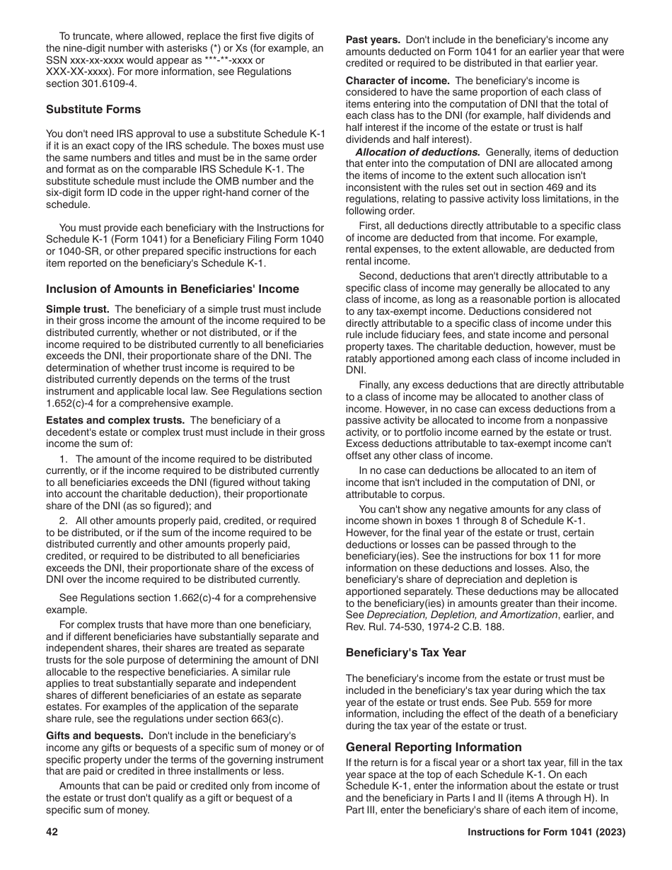 Instructions for IRS Form 1041 Schedule A, B, G, J, K-1 U.S. Income Tax Return for Estates and Trusts, Page 42