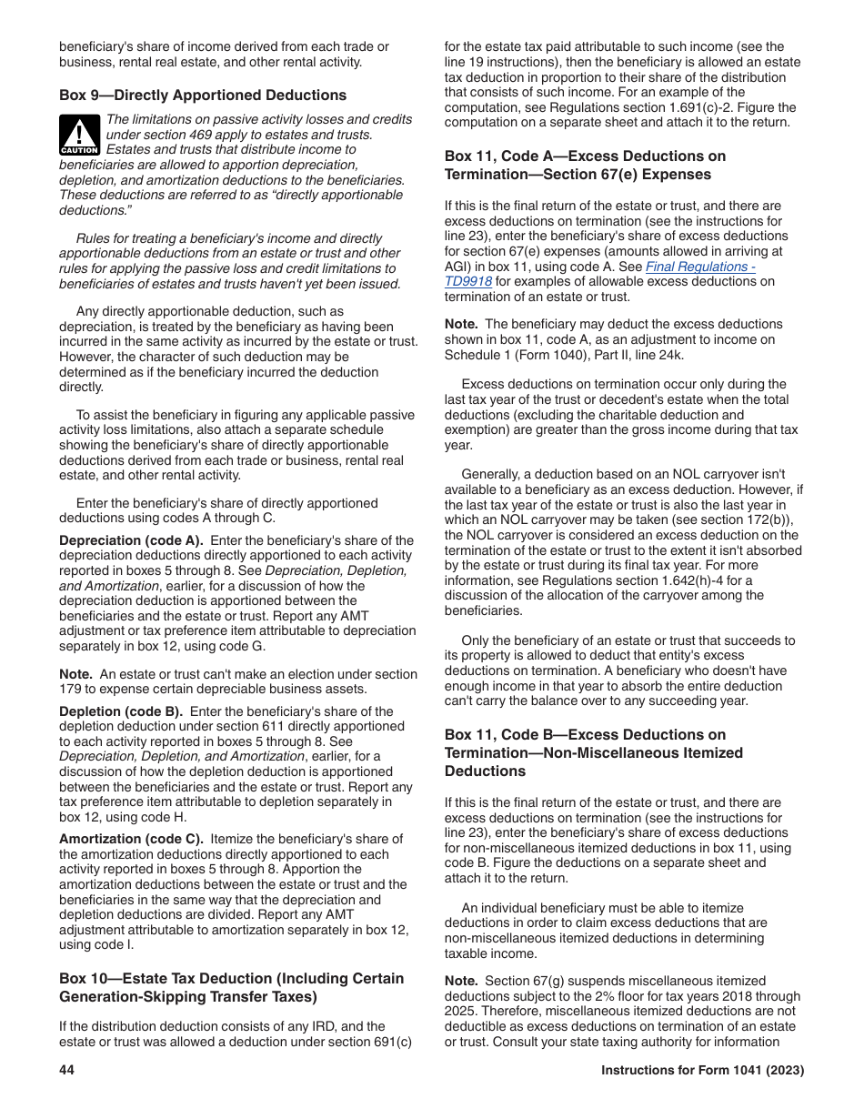 Instructions for IRS Form 1041 Schedule A, B, G, J, K-1 U.S. Income Tax Return for Estates and Trusts, Page 44