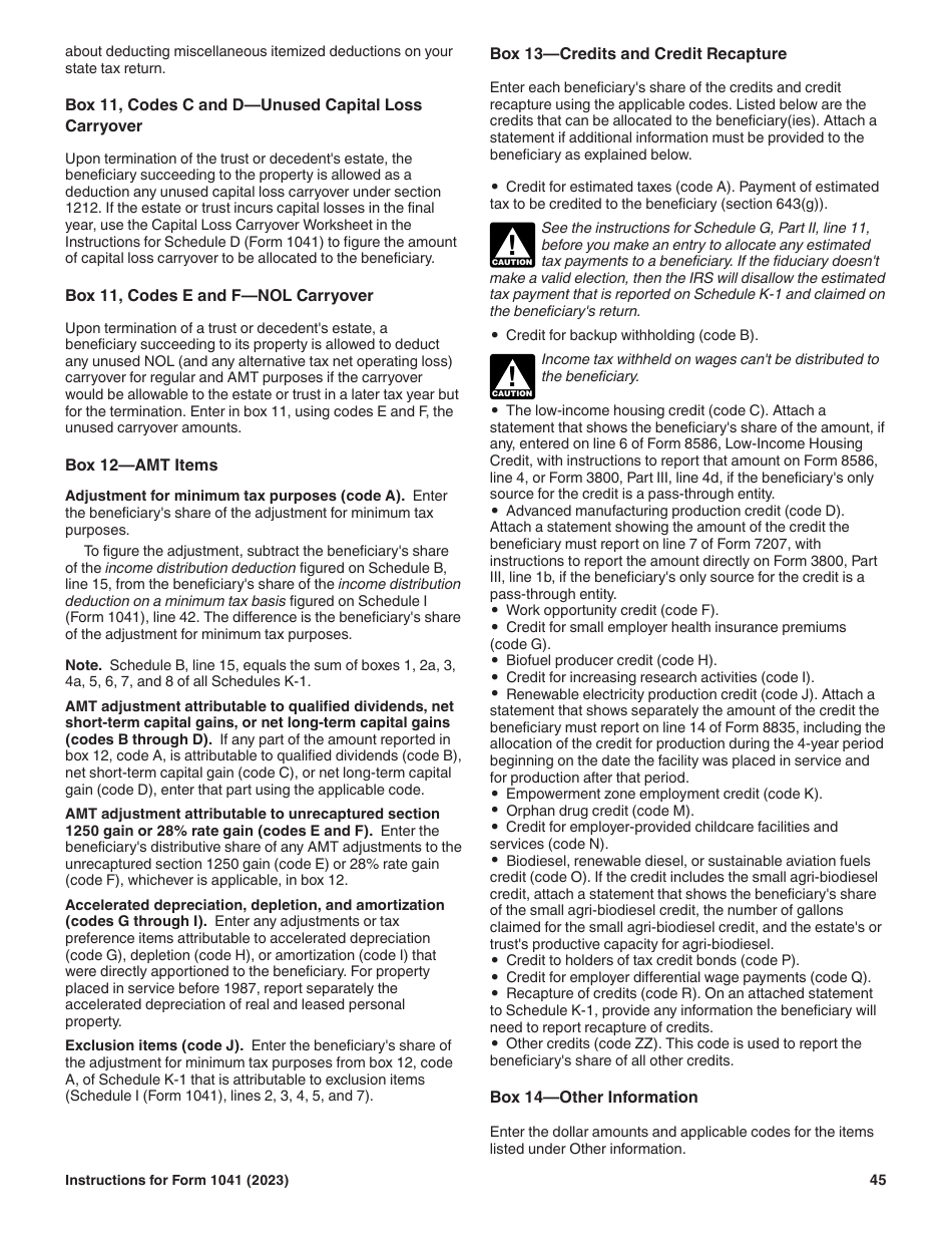 Instructions for IRS Form 1041 Schedule A, B, G, J, K-1 U.S. Income Tax Return for Estates and Trusts, Page 45