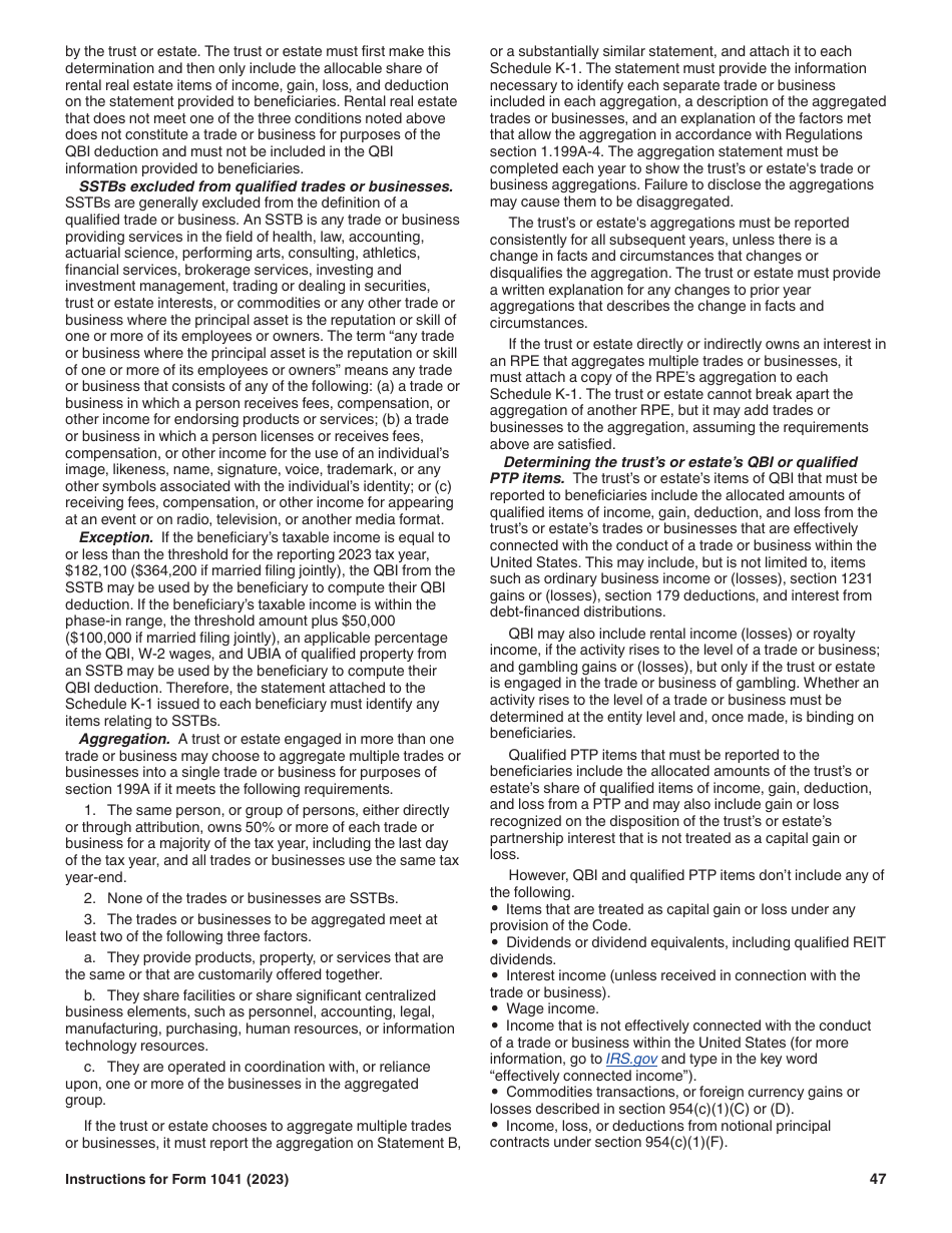 Instructions for IRS Form 1041 Schedule A, B, G, J, K-1 U.S. Income Tax Return for Estates and Trusts, Page 47