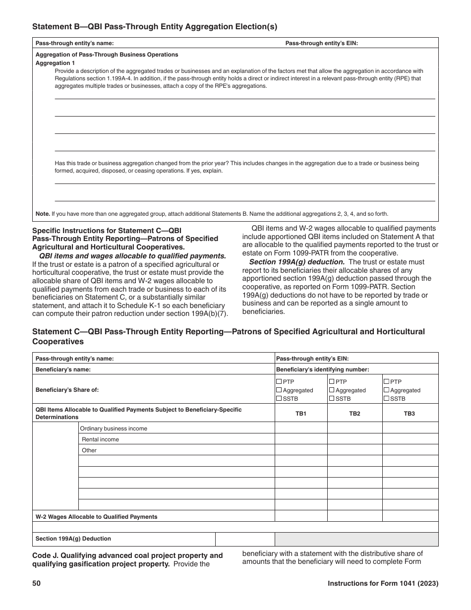 Instructions for IRS Form 1041 Schedule A, B, G, J, K-1 U.S. Income Tax Return for Estates and Trusts, Page 50