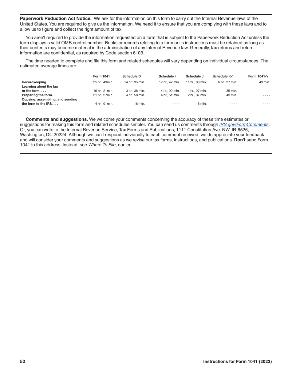 Instructions for IRS Form 1041 Schedule A, B, G, J, K-1 U.S. Income Tax Return for Estates and Trusts, Page 52