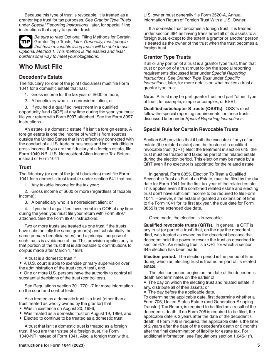 Instructions for IRS Form 1041 Schedule A, B, G, J, K-1 U.S. Income Tax Return for Estates and Trusts, Page 5