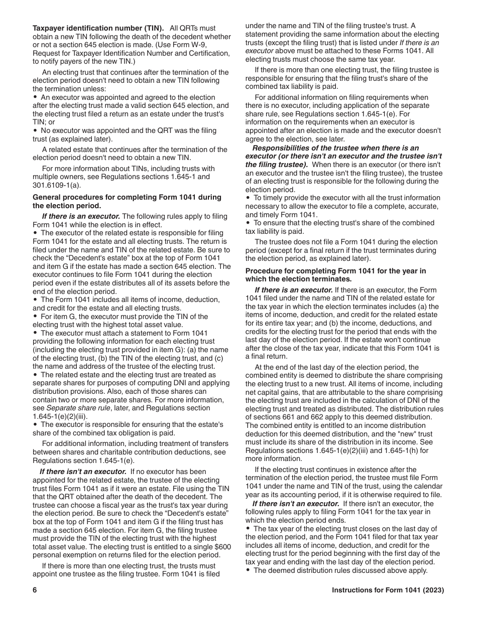 Instructions for IRS Form 1041 Schedule A, B, G, J, K-1 U.S. Income Tax Return for Estates and Trusts, Page 6