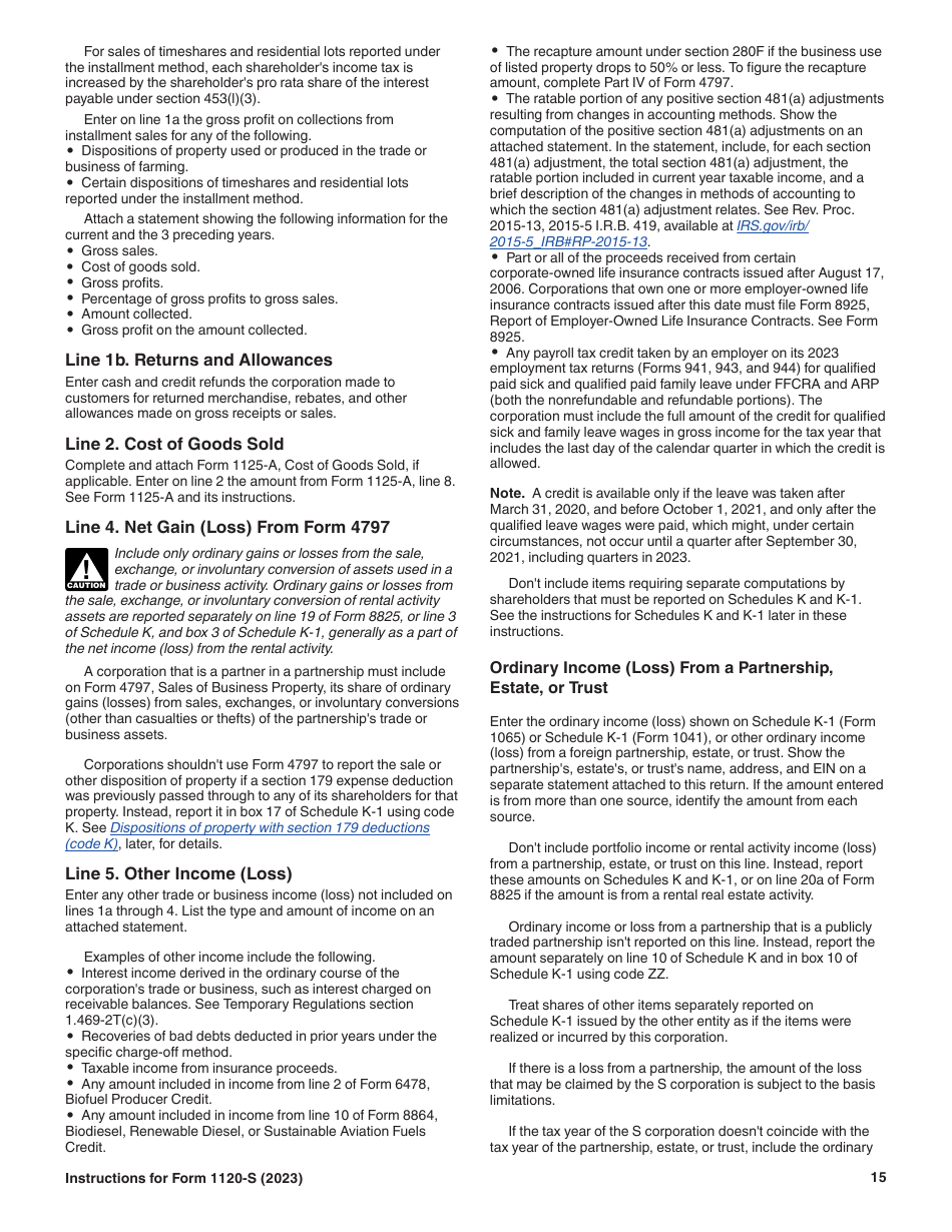 Instructions for IRS Form 1120-S U.S. Income Tax Return for an S Corporation, Page 15