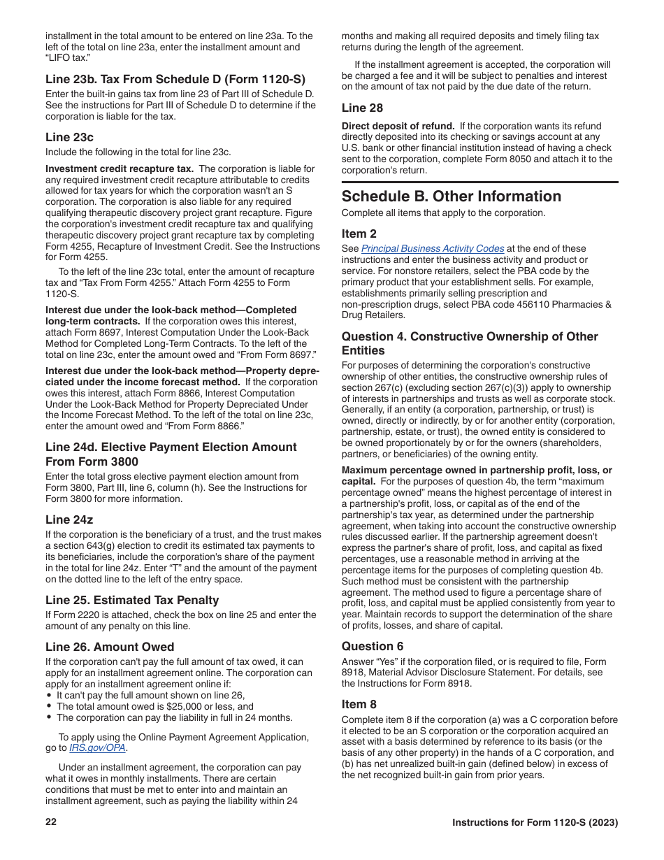 Instructions for IRS Form 1120-S U.S. Income Tax Return for an S Corporation, Page 22