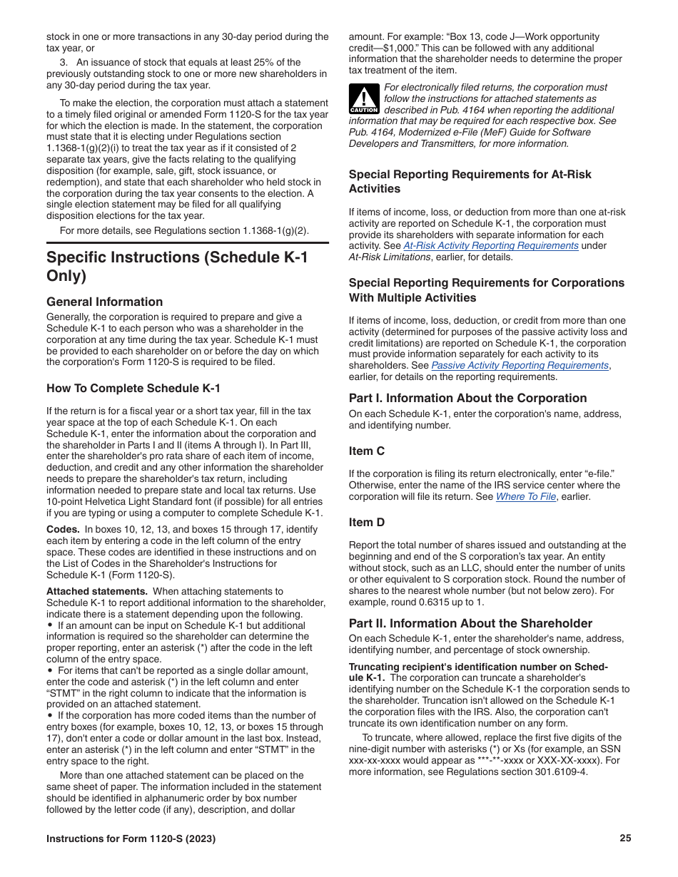 Instructions for IRS Form 1120-S U.S. Income Tax Return for an S Corporation, Page 25