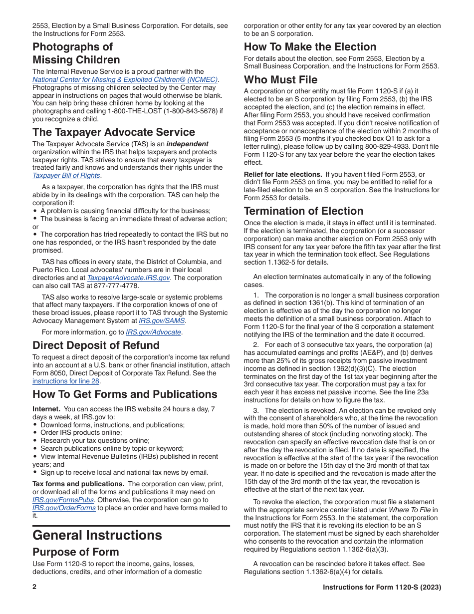 Instructions for IRS Form 1120-S U.S. Income Tax Return for an S Corporation, Page 2