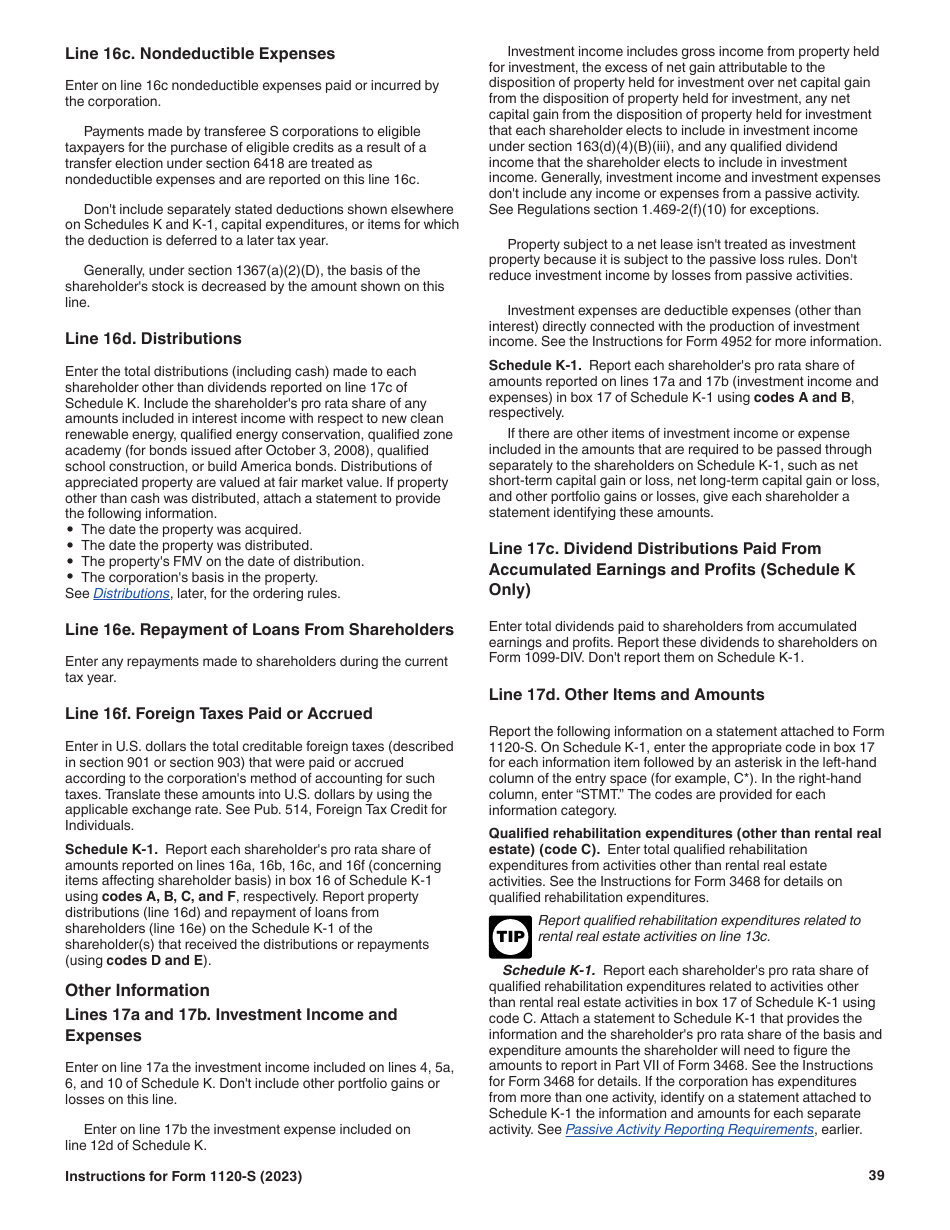 Instructions for IRS Form 1120-S U.S. Income Tax Return for an S Corporation, Page 39