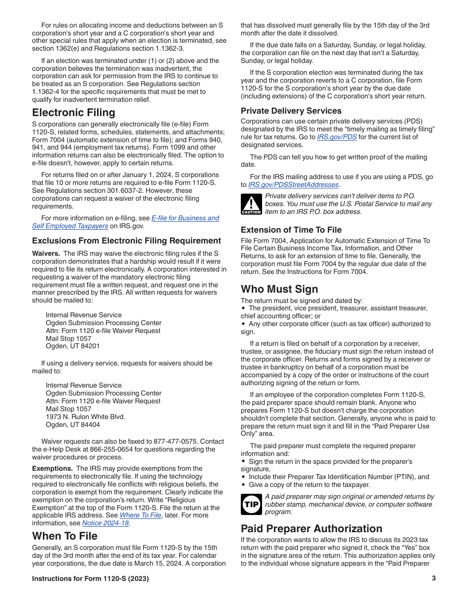 Instructions for IRS Form 1120-S U.S. Income Tax Return for an S Corporation, Page 3