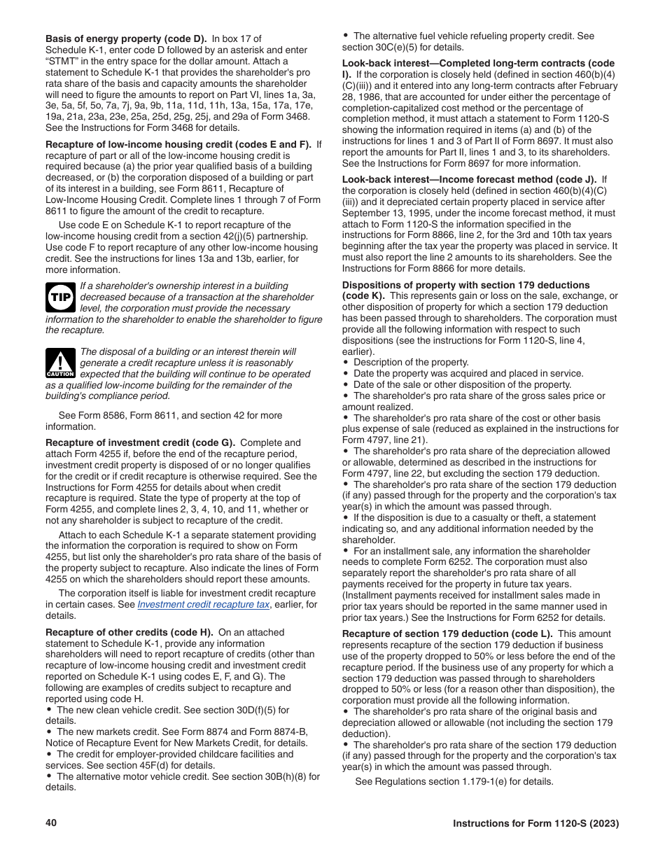 Instructions for IRS Form 1120-S U.S. Income Tax Return for an S Corporation, Page 40