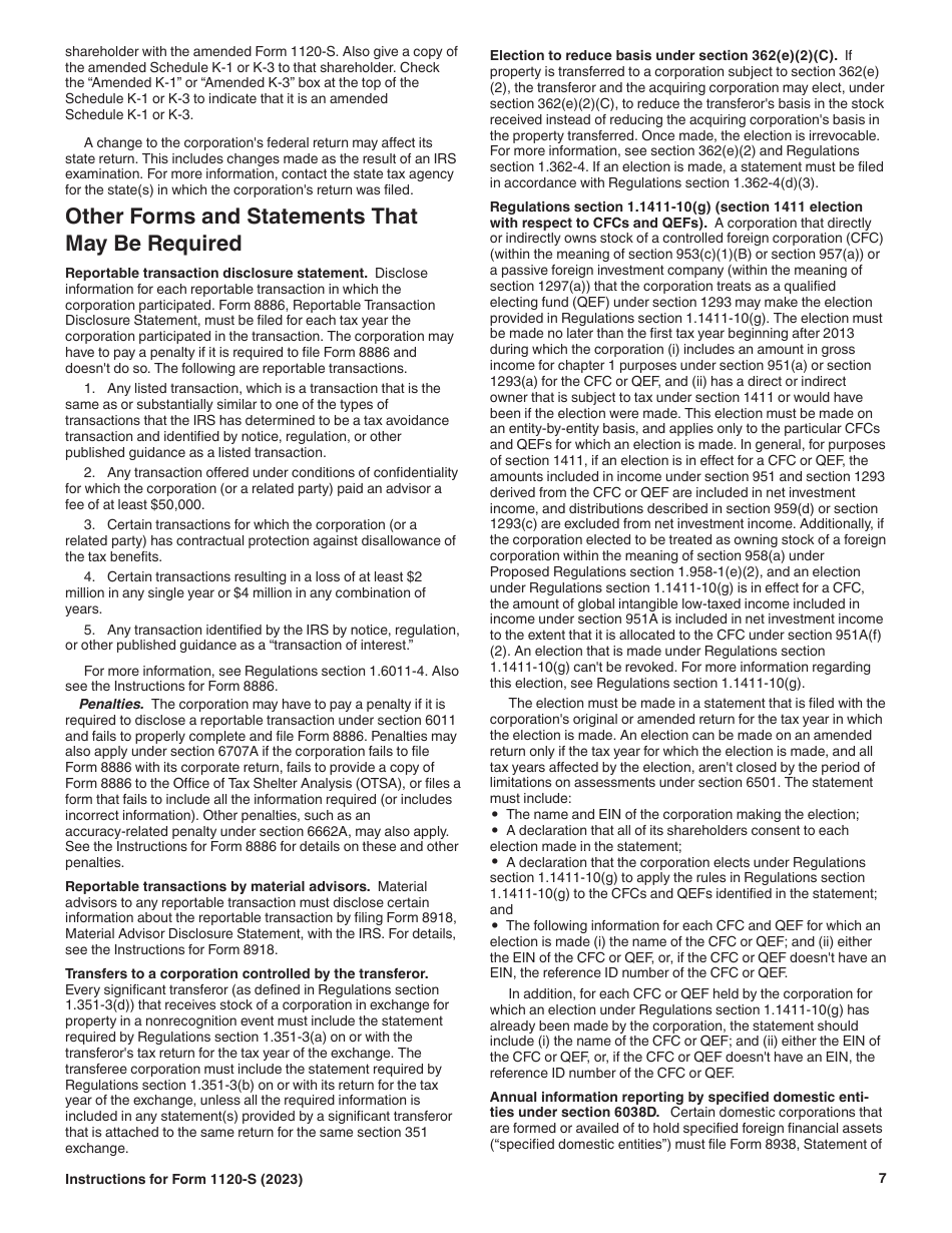 Instructions for IRS Form 1120-S U.S. Income Tax Return for an S Corporation, Page 7