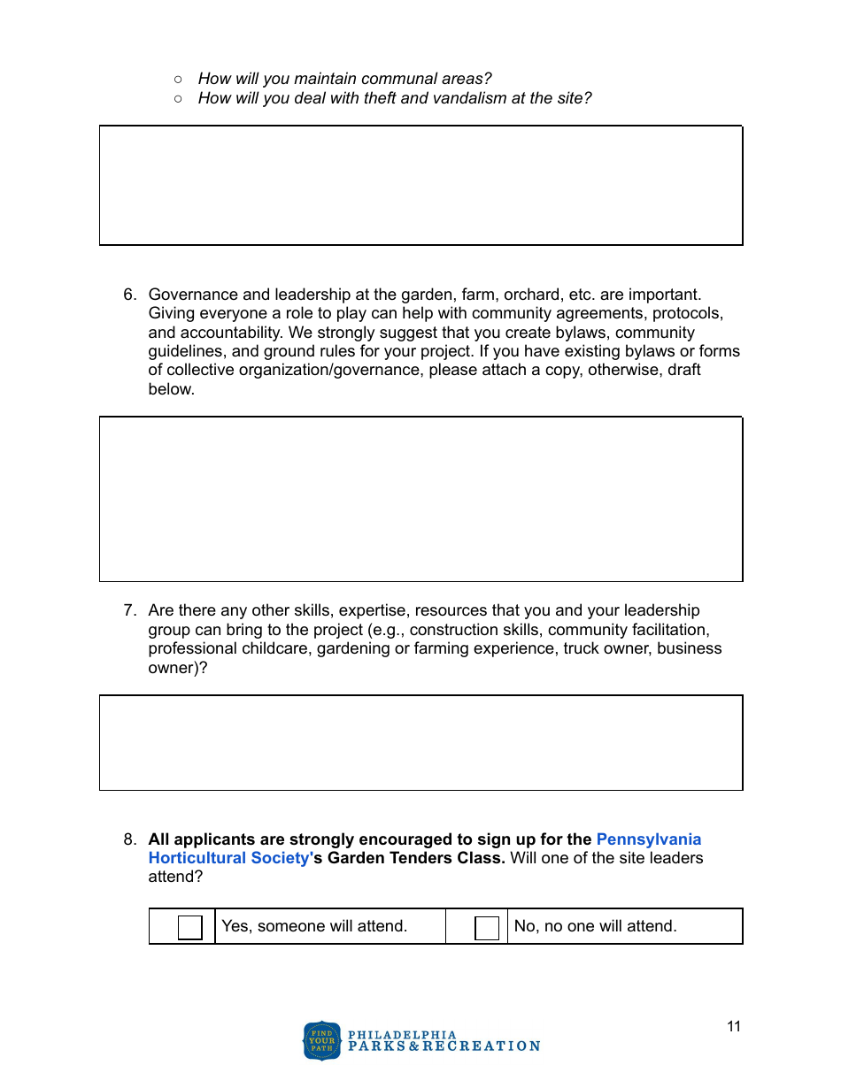 Community Agriculture Project Application - City of Philadelphia, Pennsylvania, Page 11
